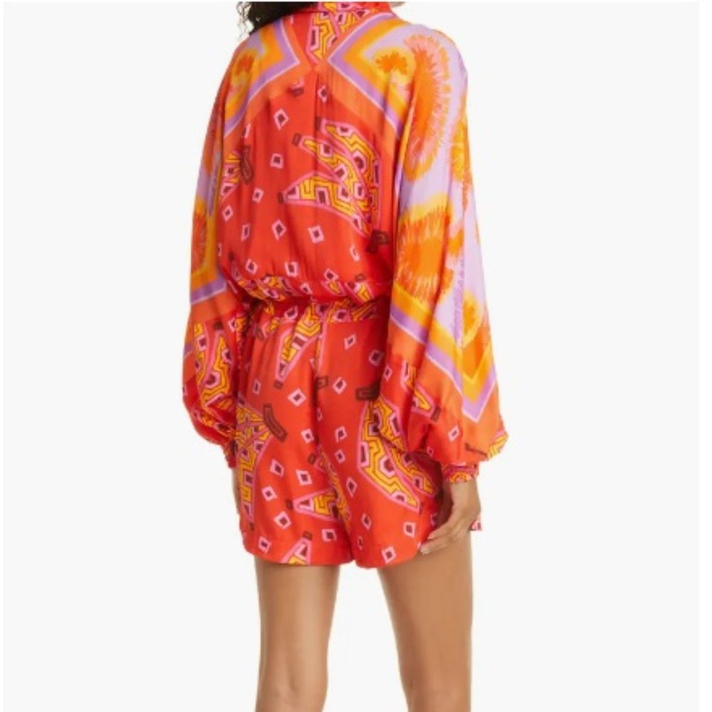 FARM Rio Red Orange Pink Patterned Long-Sleeve Romper - Picture 2 of 7